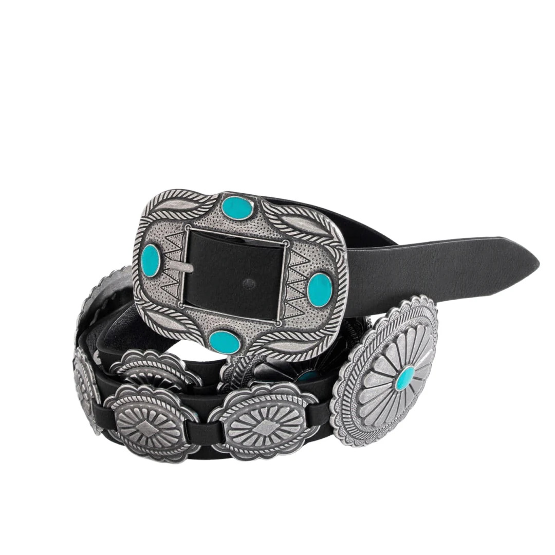 Women's Silver Patterned Turquoise Buckle Belt - Image 3
