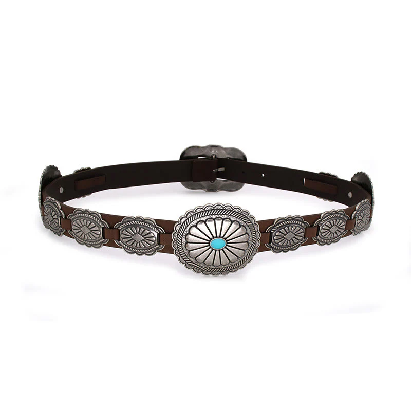 Women's Silver Patterned Turquoise Buckle Belt - Image 5