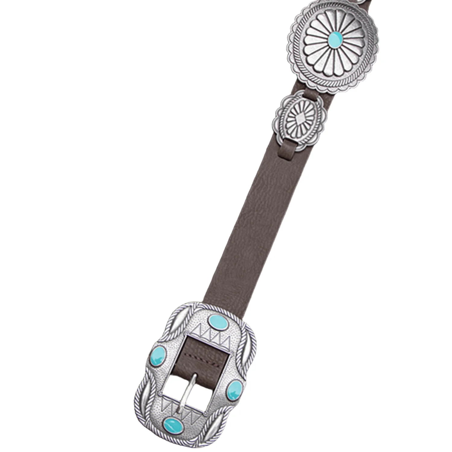 Women's Silver Patterned Turquoise Buckle Belt - Image 7