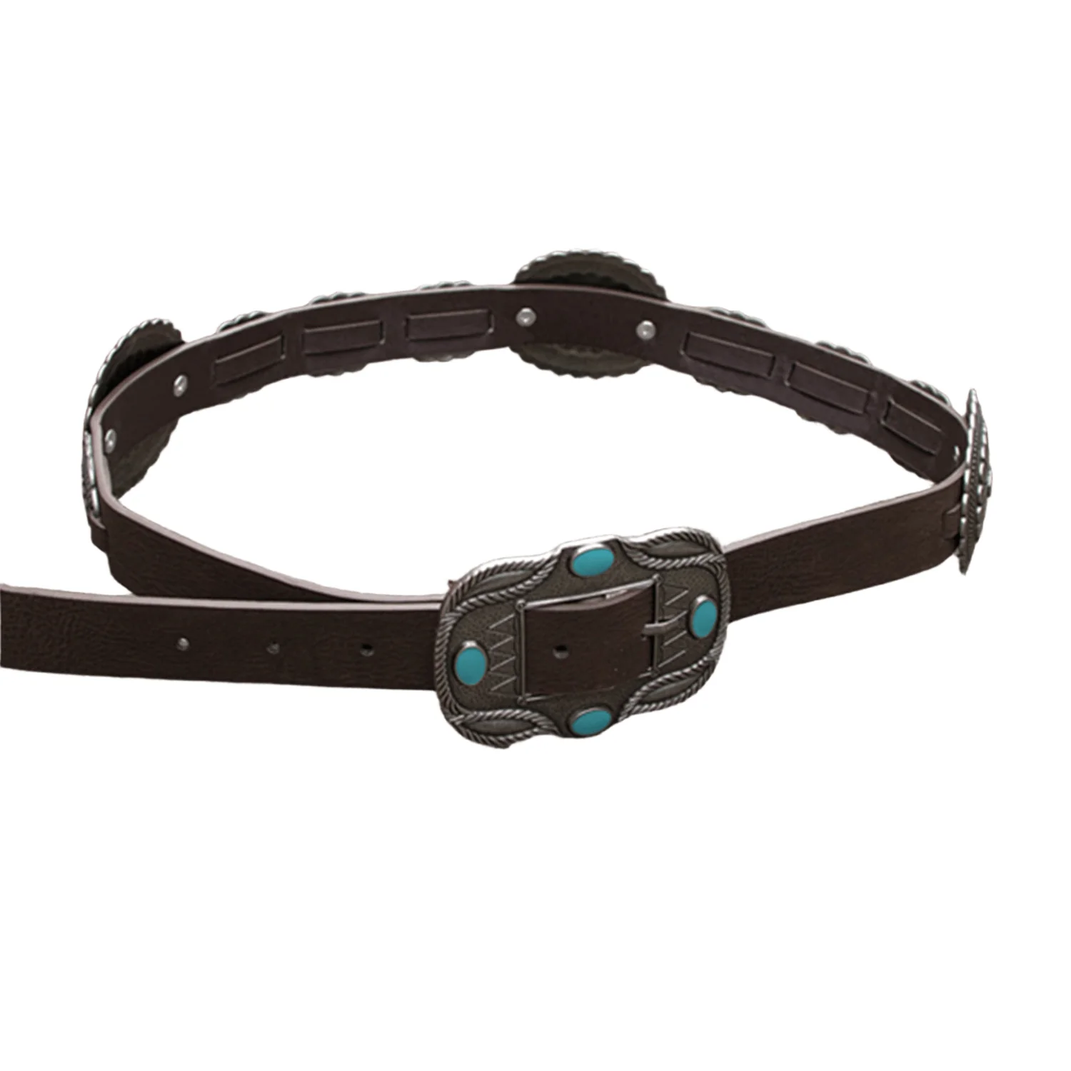Women's Silver Patterned Turquoise Buckle Belt - Image 8