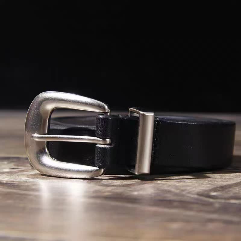 Women's Simple Silver Buckle Thin Strap Black Leather Belt - Image 2