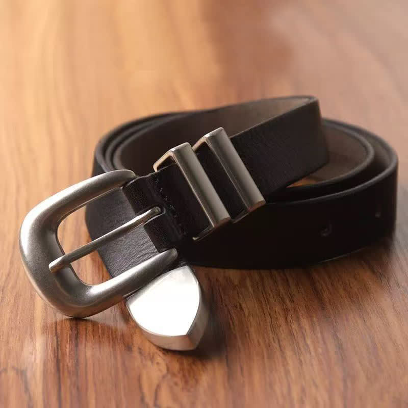 Women's Simple Silver Buckle Thin Strap Black Leather Belt - Image 4