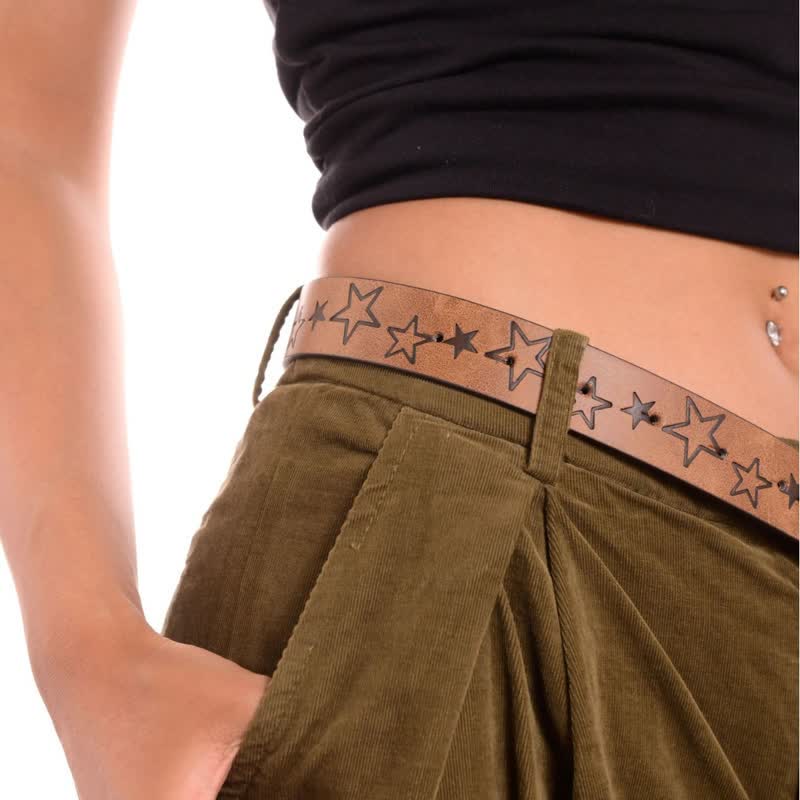 Women's Simple Star Pattern Design Buckle Leather Belt - Image 4