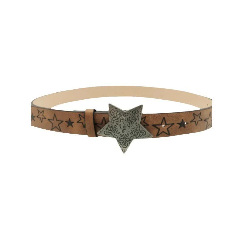 Women's Simple Star Pattern Design Buckle Leather Belt - Image 6