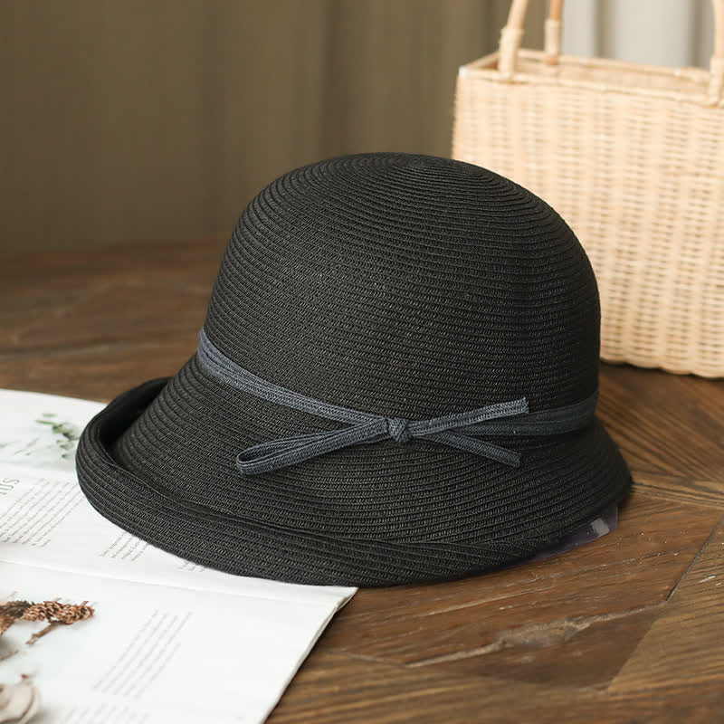 Women's Simple Style Roll Brim Foldable Straw Hat - Image 6