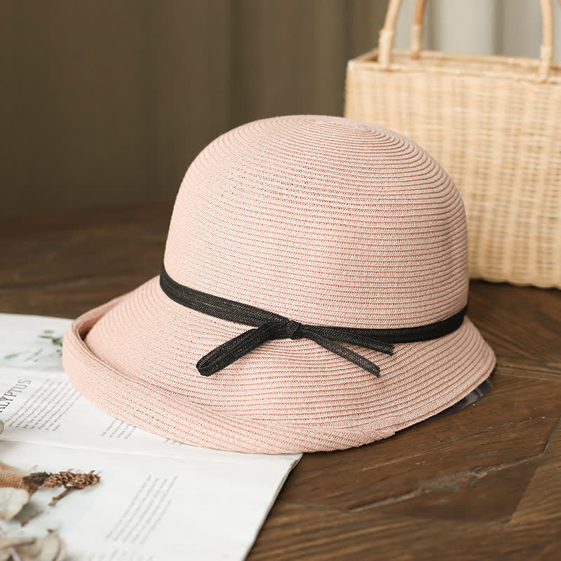 Women's Simple Style Roll Brim Foldable Straw Hat - Image 7