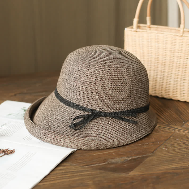 Women's Simple Style Roll Brim Foldable Straw Hat - Image 8