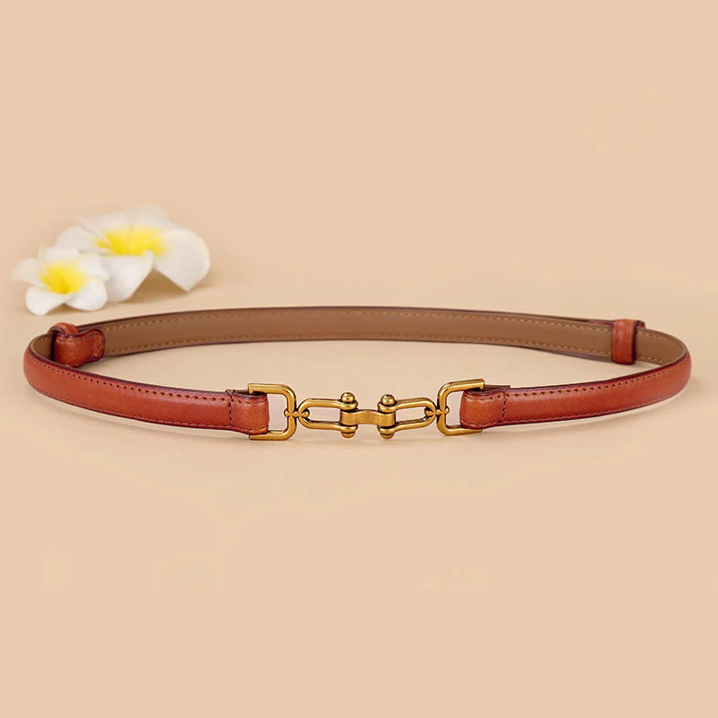 Women's Skinny Horseshoe Buckle Belt Snaffle Bit Leather Belt - Image 10