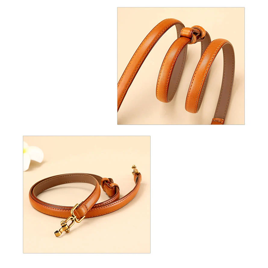 Women's Skinny Horseshoe Buckle Belt Snaffle Bit Leather Belt - Image 3