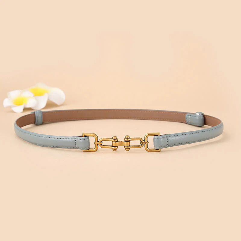 Women's Skinny Horseshoe Buckle Belt Snaffle Bit Leather Belt - Image 4
