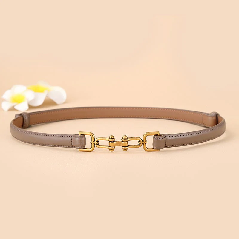 Women's Skinny Horseshoe Buckle Belt Snaffle Bit Leather Belt - Image 7