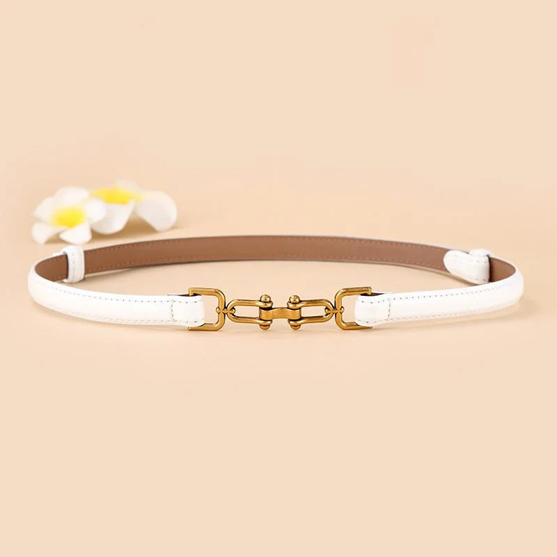 Women's Skinny Horseshoe Buckle Belt Snaffle Bit Leather Belt - Image 9