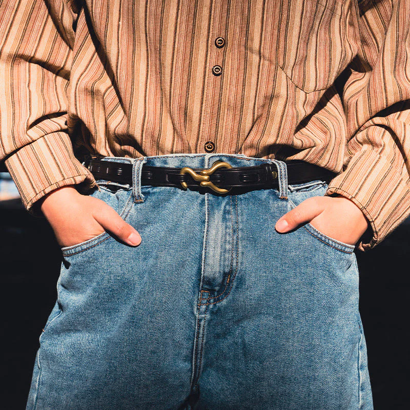Women's Slim And Elegant Golden Pin Buckle Leahter Belt - Image 2