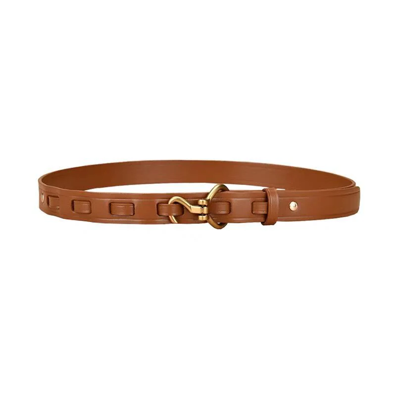 Women's Slim And Elegant Golden Pin Buckle Leahter Belt - Image 6