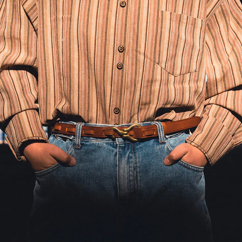 Women's Slim And Elegant Golden Pin Buckle Leahter Belt - Image 7