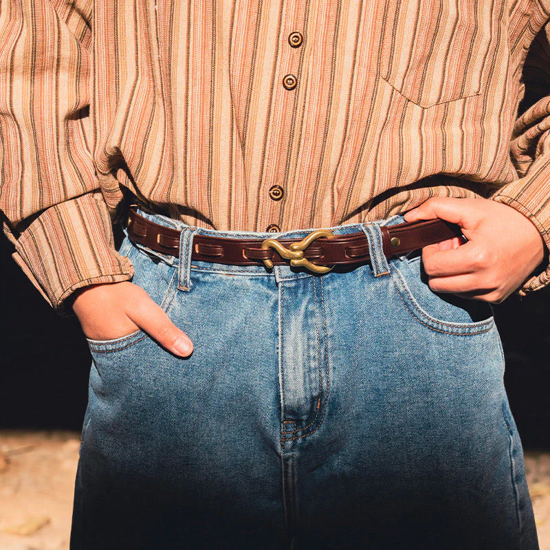 Women's Slim And Elegant Golden Pin Buckle Leahter Belt - Image 9