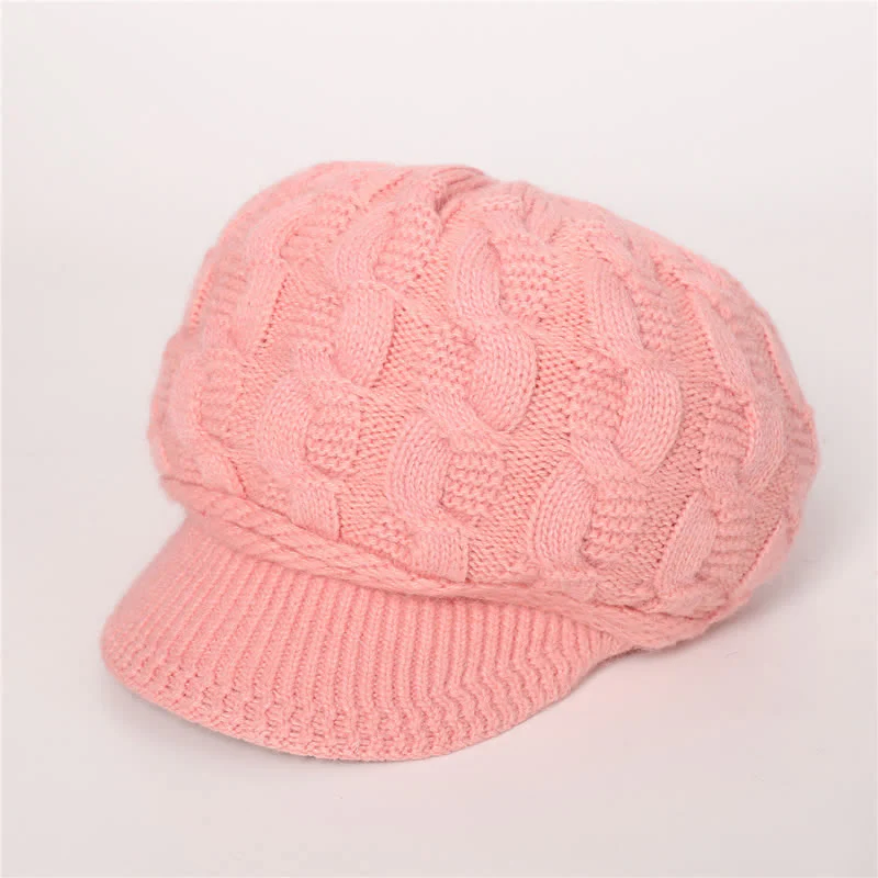 Women's Slouchy Fluffy Lining Visor Beanie Hat - Image 16