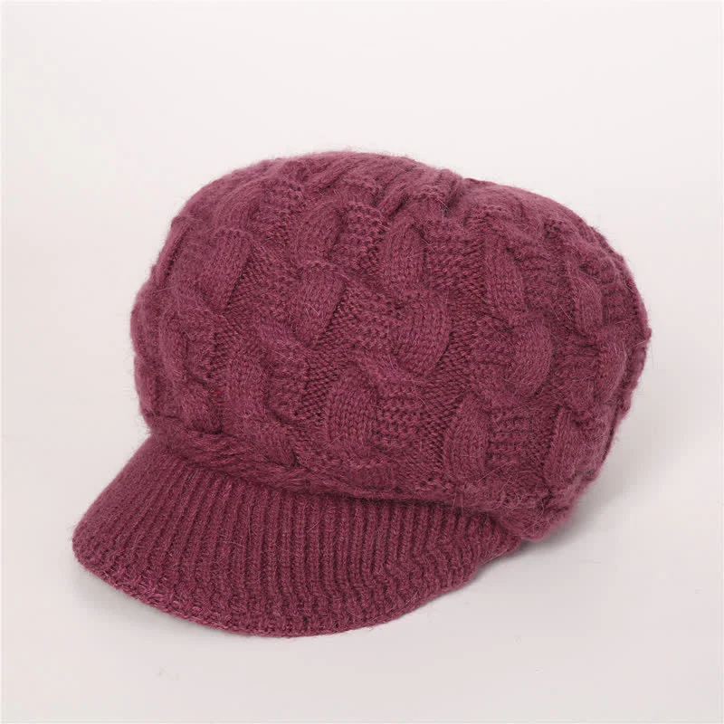Women's Slouchy Fluffy Lining Visor Beanie Hat - Image 19