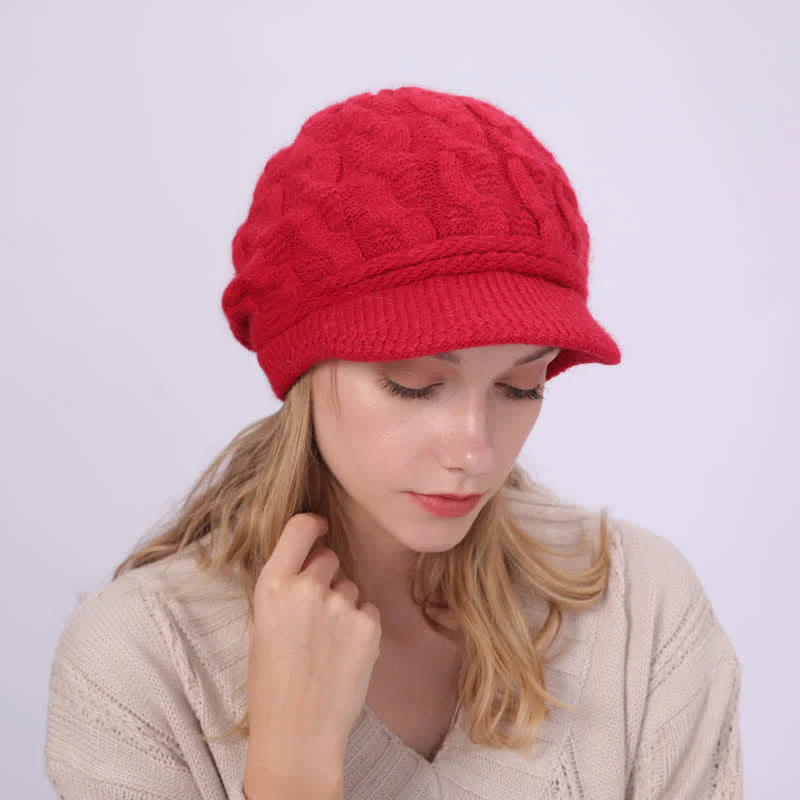 Women's Slouchy Fluffy Lining Visor Beanie Hat - Image 23