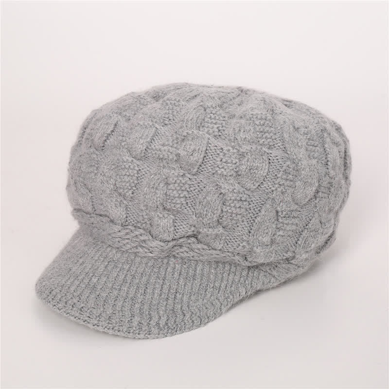 Women's Slouchy Fluffy Lining Visor Beanie Hat - Image 25