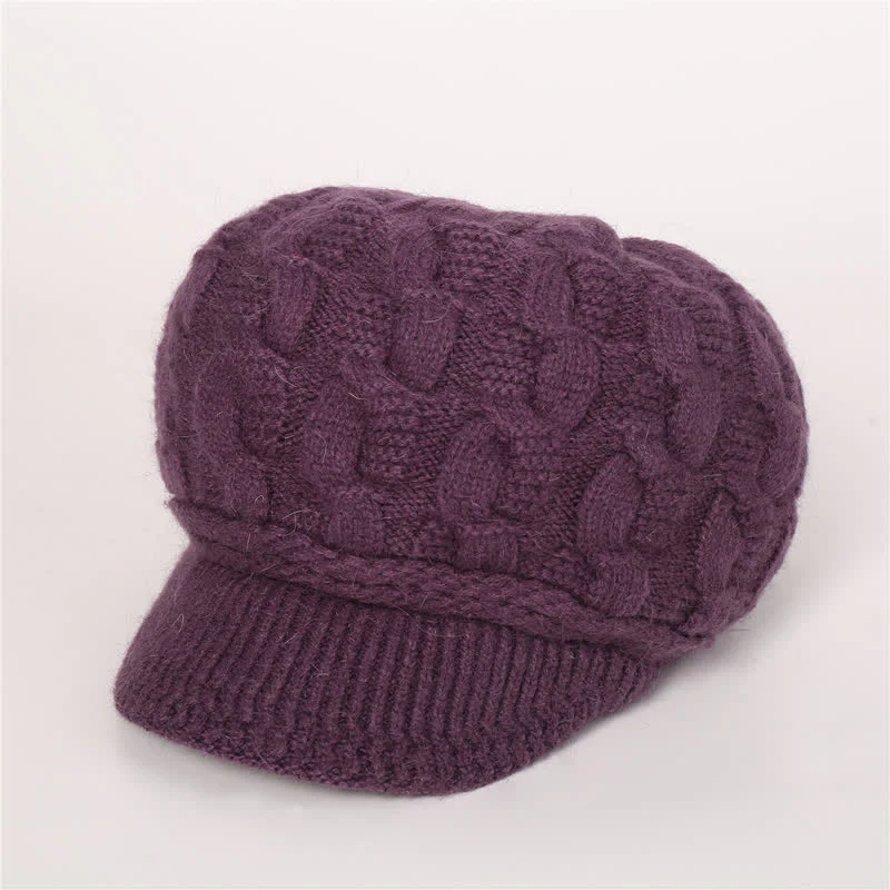 Women's Slouchy Fluffy Lining Visor Beanie Hat - Image 31