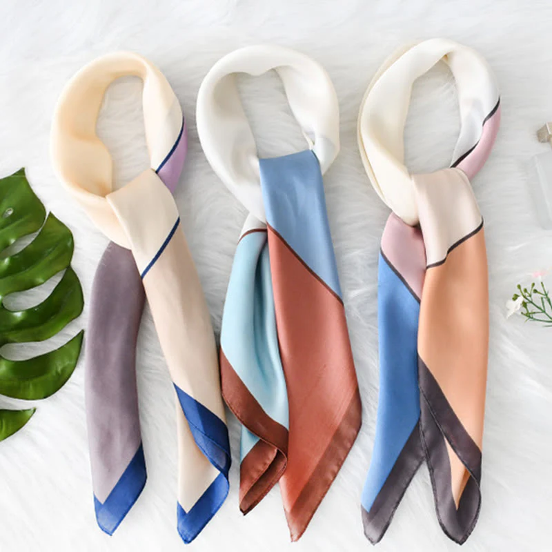 Women's Soft Color-Block Satin Elegant All-Season Square Scarf - Image 2