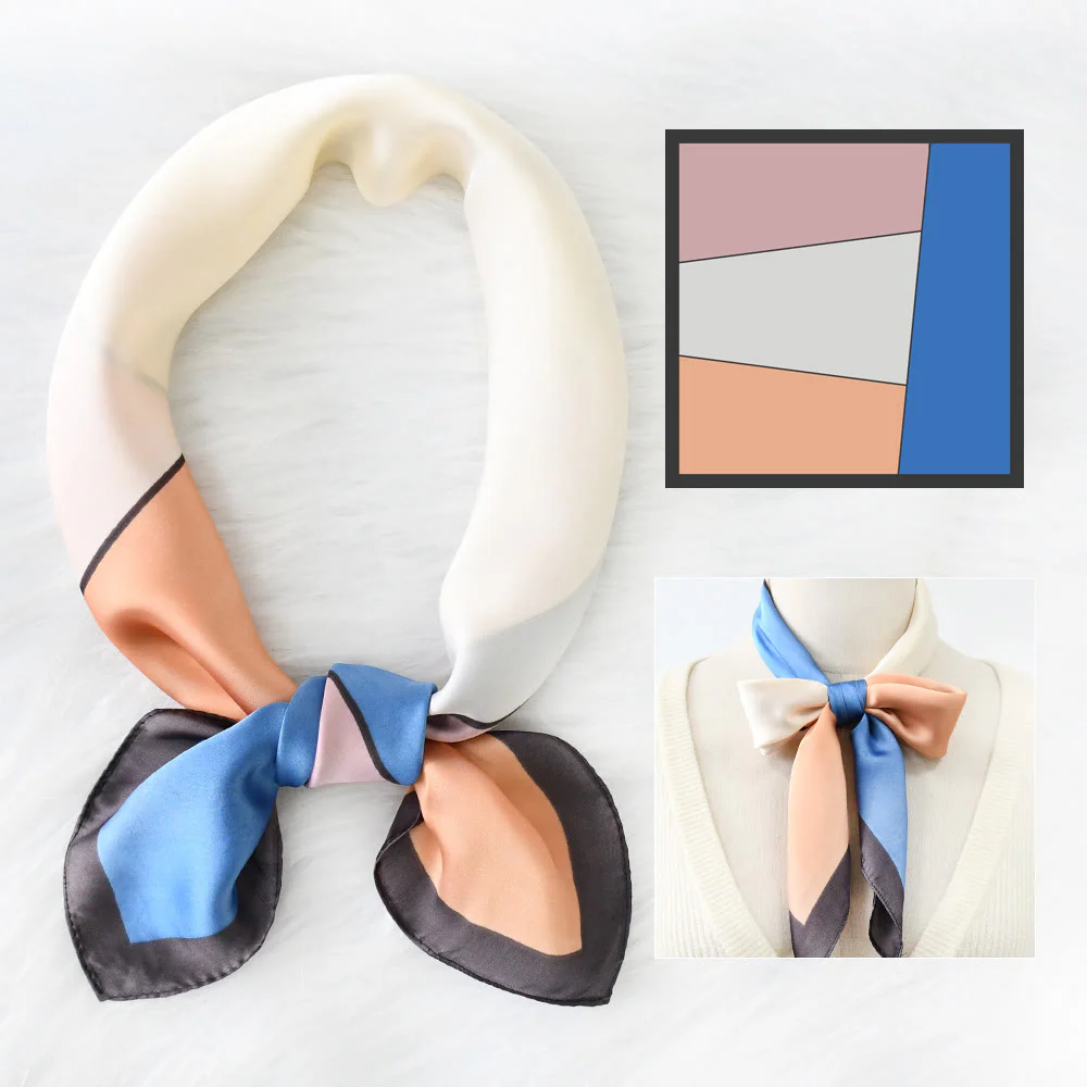 Women's Soft Color-Block Satin Elegant All-Season Square Scarf - Image 3
