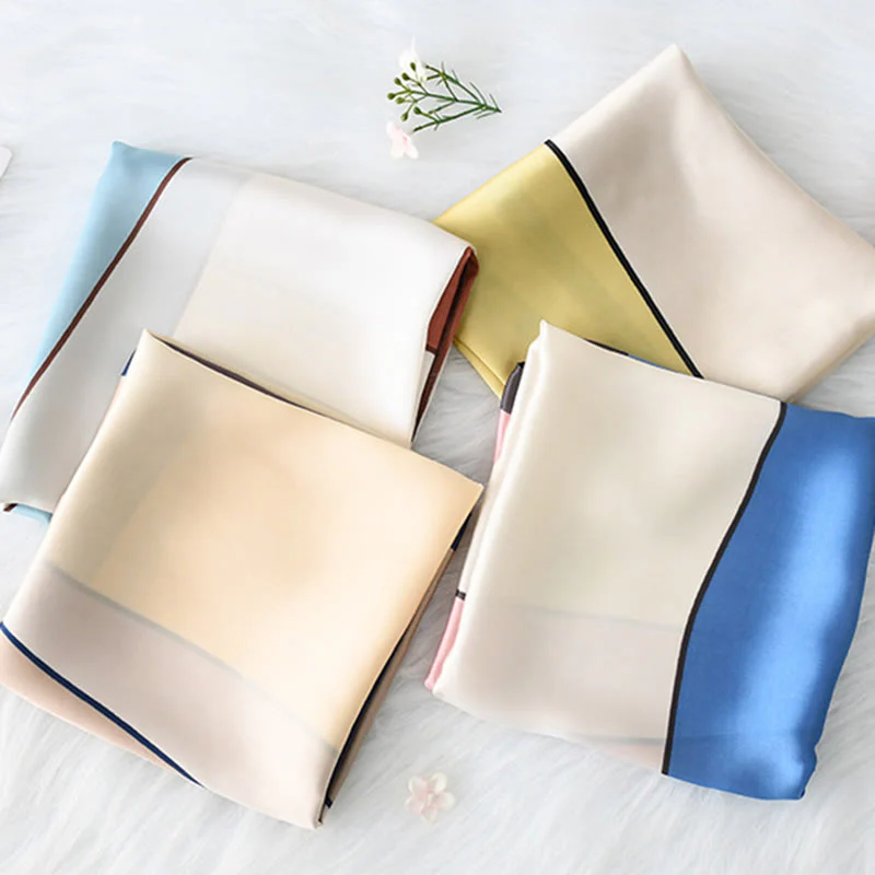 Women's Soft Color-Block Satin Elegant All-Season Square Scarf - Image 7