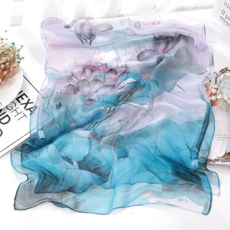 Women's Soft Summer Chiffon Flower Pattern Beach Sunscreen Scarf - Image 10