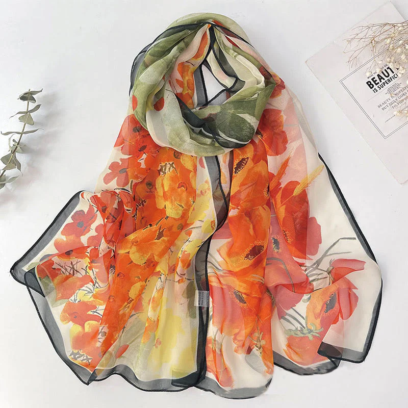 Women's Soft Summer Chiffon Flower Pattern Beach Sunscreen Scarf - Image 33