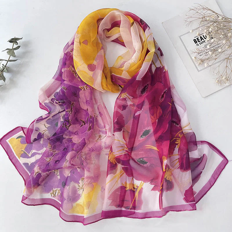 Women's Soft Summer Chiffon Flower Pattern Beach Sunscreen Scarf - Image 34