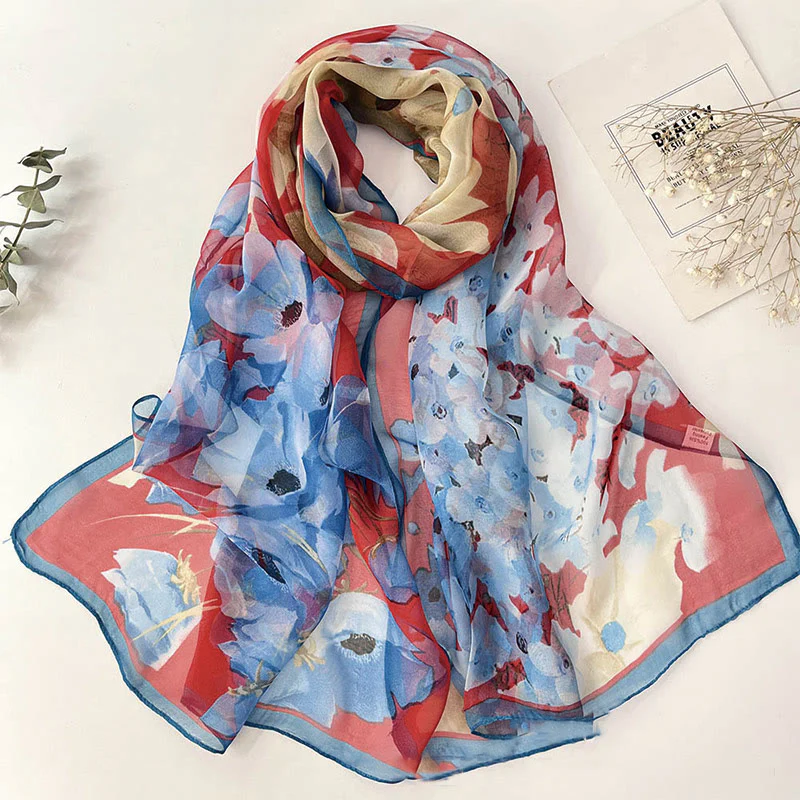 Women's Soft Summer Chiffon Flower Pattern Beach Sunscreen Scarf - Image 35