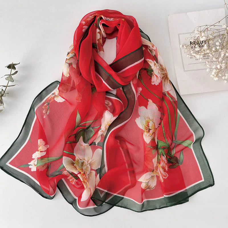 Women's Soft Summer Chiffon Flower Pattern Beach Sunscreen Scarf - Image 36