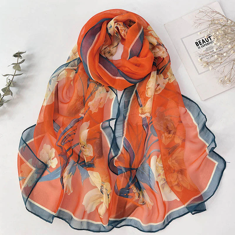 Women's Soft Summer Chiffon Flower Pattern Beach Sunscreen Scarf - Image 37
