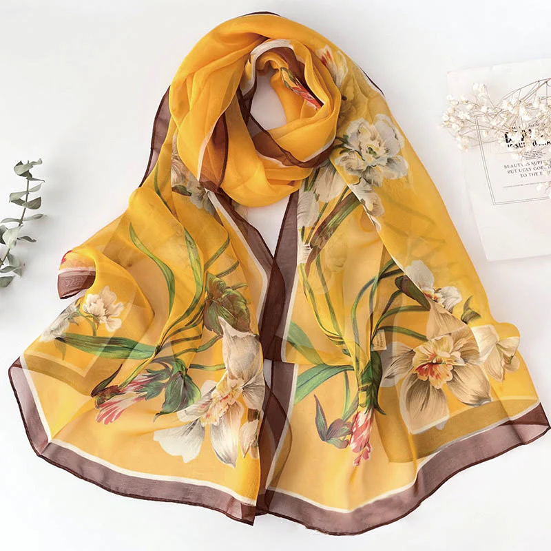 Women's Soft Summer Chiffon Flower Pattern Beach Sunscreen Scarf - Image 38