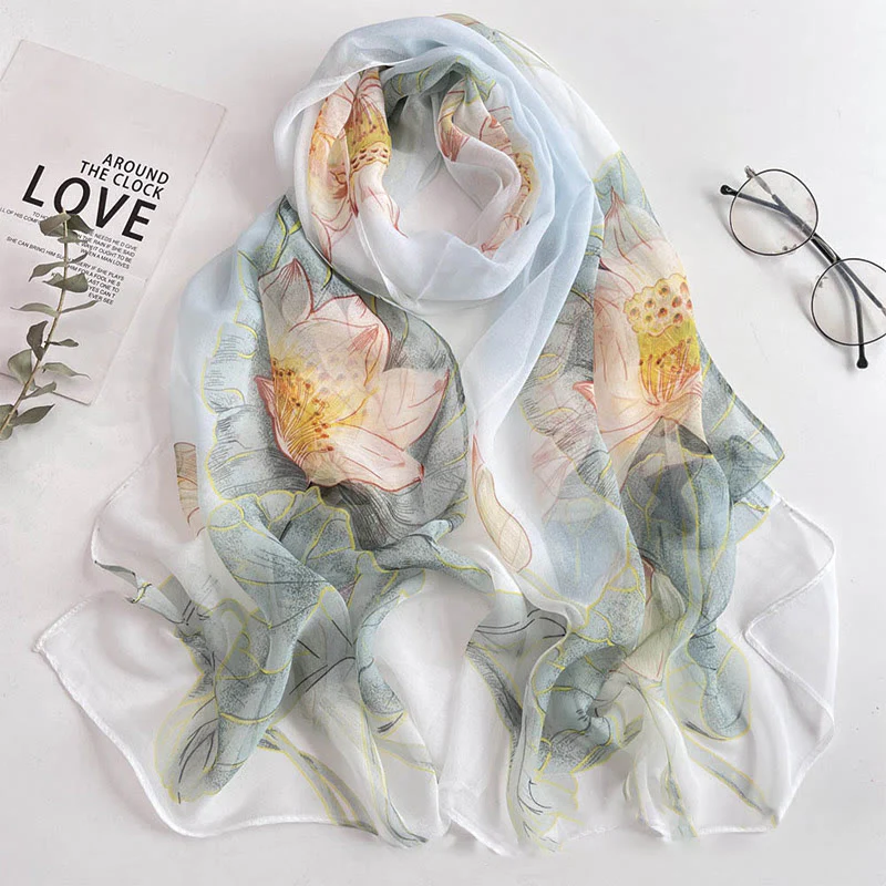 Women's Soft Summer Chiffon Flower Pattern Beach Sunscreen Scarf - Image 39