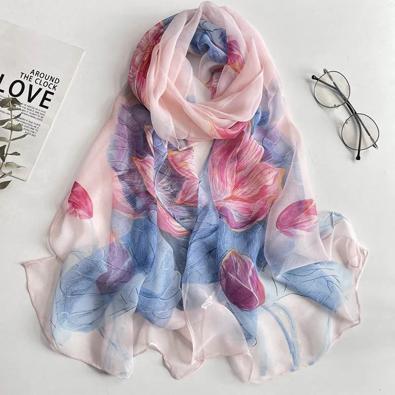 Women's Soft Summer Chiffon Flower Pattern Beach Sunscreen Scarf - Image 40