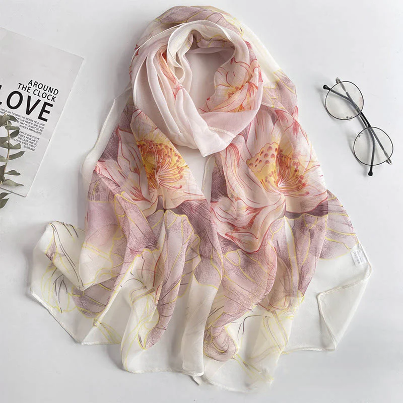 Women's Soft Summer Chiffon Flower Pattern Beach Sunscreen Scarf - Image 41