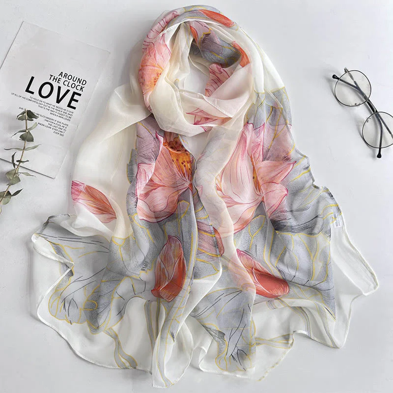 Women's Soft Summer Chiffon Flower Pattern Beach Sunscreen Scarf - Image 42