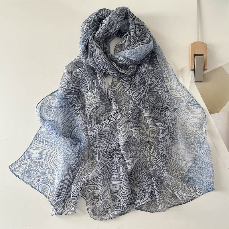 Women's Soft Summer Chiffon Flower Pattern Beach Sunscreen Scarf - Image 47