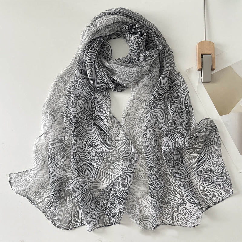 Women's Soft Summer Chiffon Flower Pattern Beach Sunscreen Scarf - Image 48