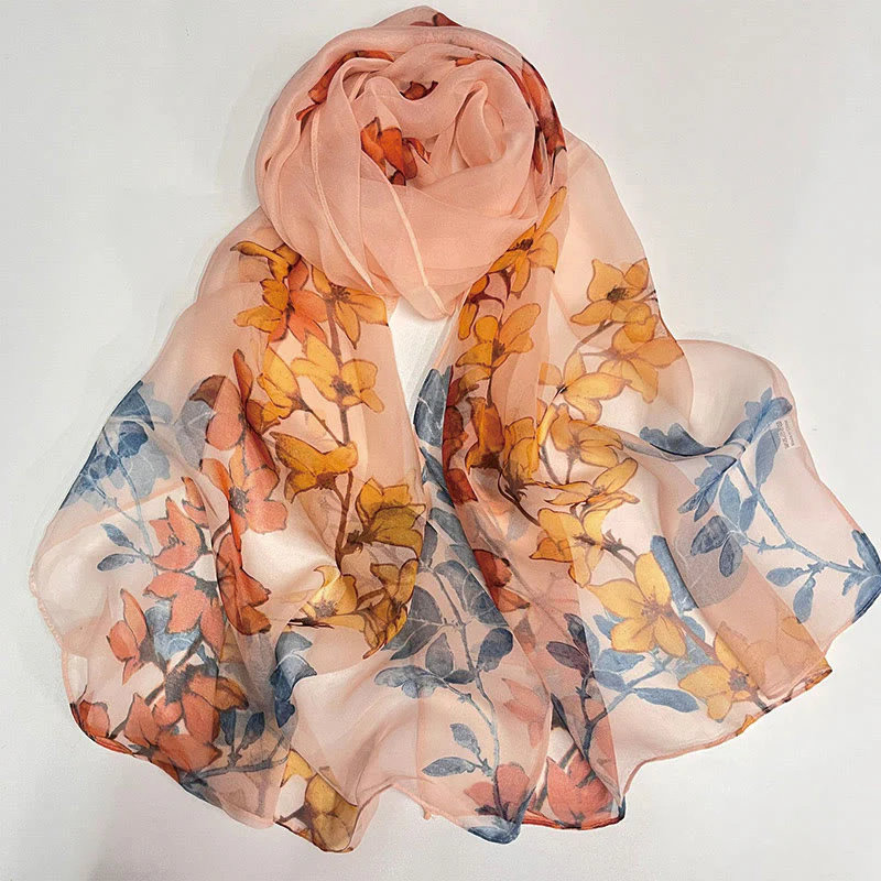 Women's Soft Summer Chiffon Flower Pattern Beach Sunscreen Scarf - Image 50