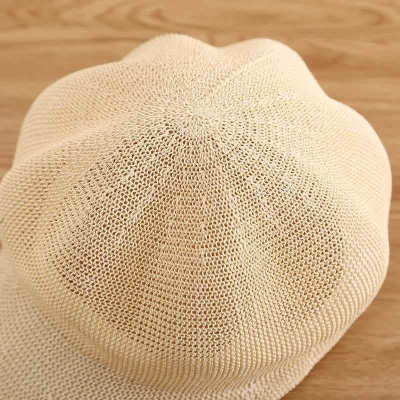 Women's Soild Color Woven Beach Straw Beret Hat - Image 4