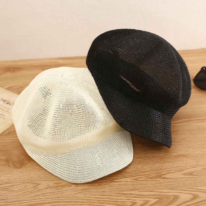 Women's Soild Color Woven Beach Straw Beret Hat - Image 5
