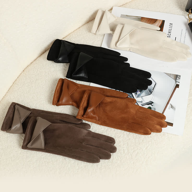 Women's Solid Color Warm Fleece Lined Sueded Gloves - Image 10
