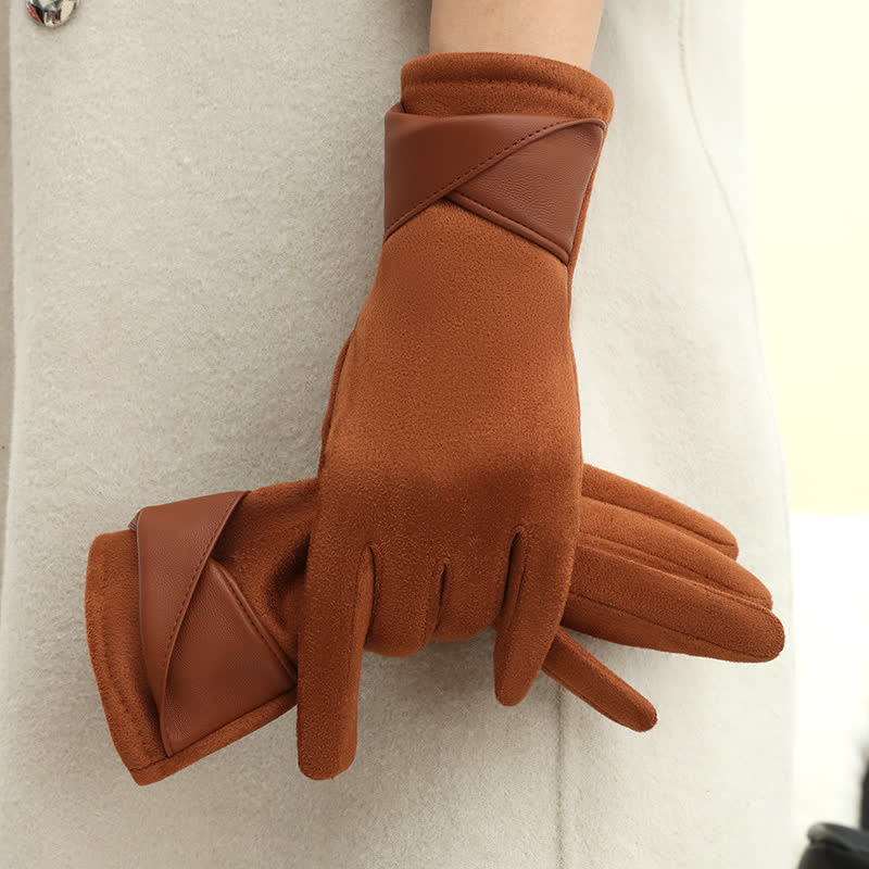Women's Solid Color Warm Fleece Lined Sueded Gloves - Image 13