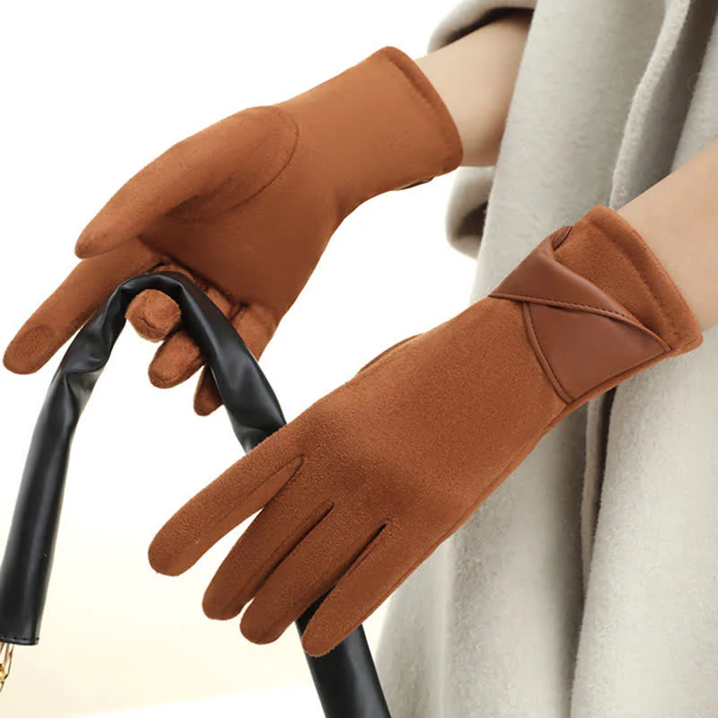 Women's Solid Color Warm Fleece Lined Sueded Gloves - Image 14