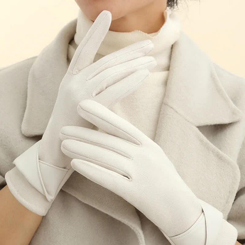 Women's Solid Color Warm Fleece Lined Sueded Gloves - Image 15