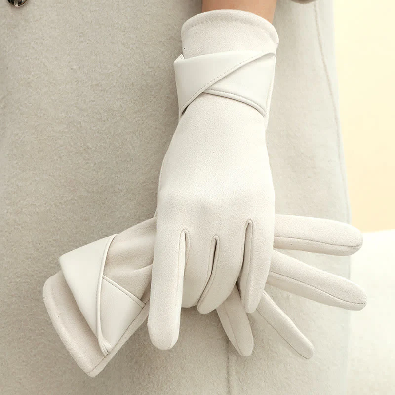 Women's Solid Color Warm Fleece Lined Sueded Gloves - Image 16