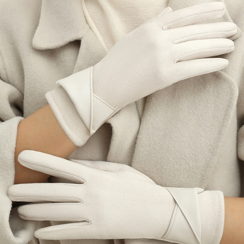 Women's Solid Color Warm Fleece Lined Sueded Gloves - Image 17